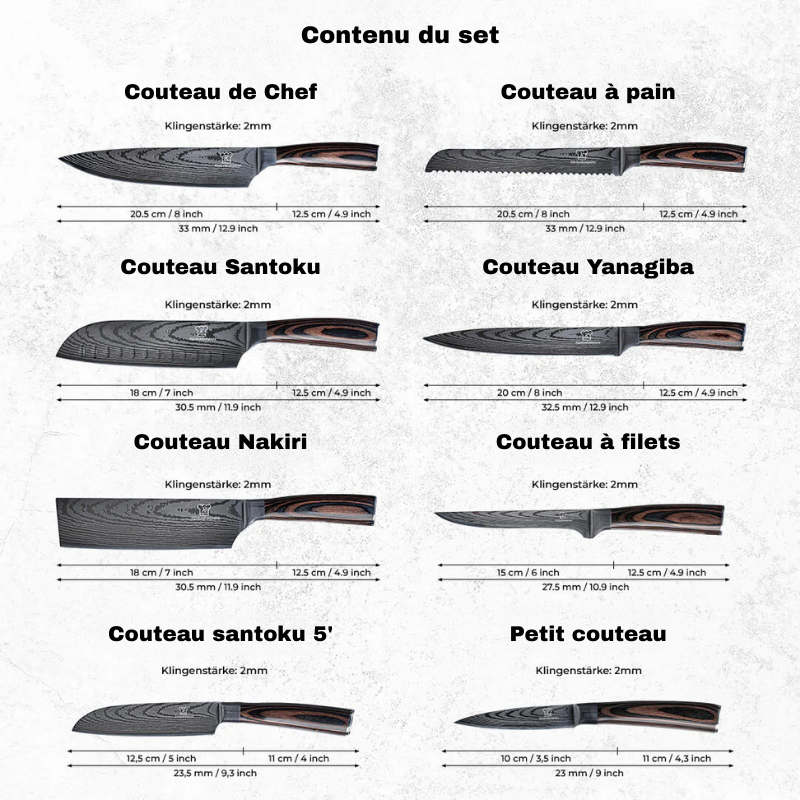 Coffret premium x8 couteaux de chef